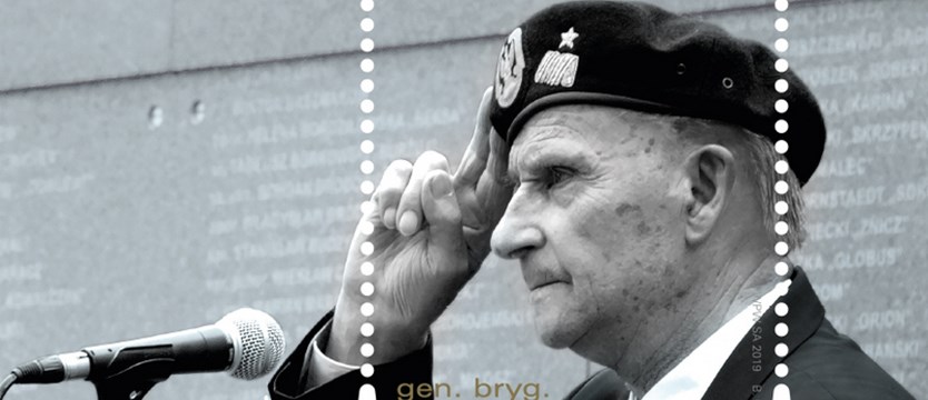 Gen. Zbigniew Ścibor-Rylski na powstańczym znaczku