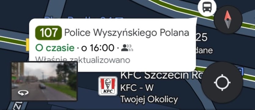 Informacje o komunikacji miejskiej w Szczecinie na żywo w Mapach Google